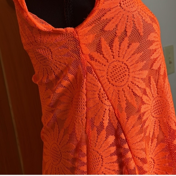 Kimchi Blue Anthro Neon Orange Daisy Lace Trapeze Mini Dress Sz XS MSRP $69 NWT - Picture 9 of 13